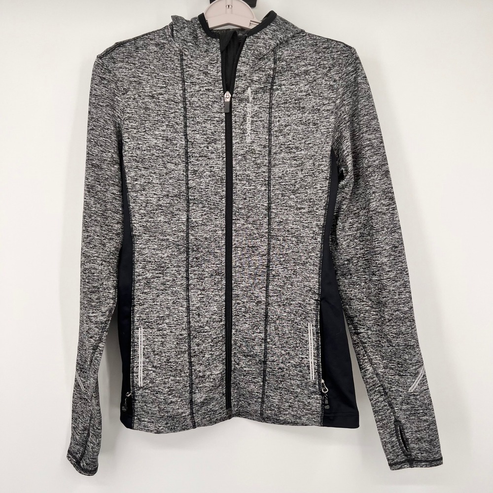 Brooks Womens Gray Space Dye Full Zip Running Hoodie Equilibrium Technology Med